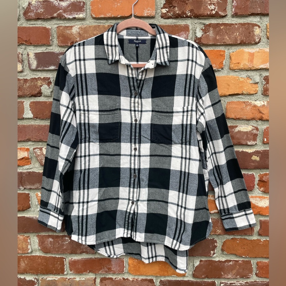 Madewell Black and Cream Plaid Shirt